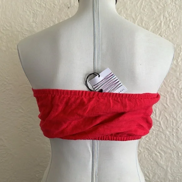 Urban Outfitters Urban Renewal Recycled Vintage Fabric Crop Tube Top Red Tan S/M - Picture 4 of 6